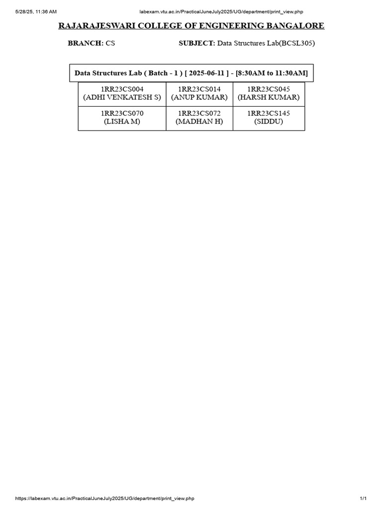 Data Structures Lab Schedule 2025 | PDF