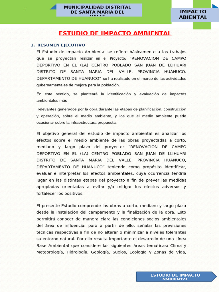Estudio de Impacto Ambiental | PDF | Evaluación de impacto ambiental ...