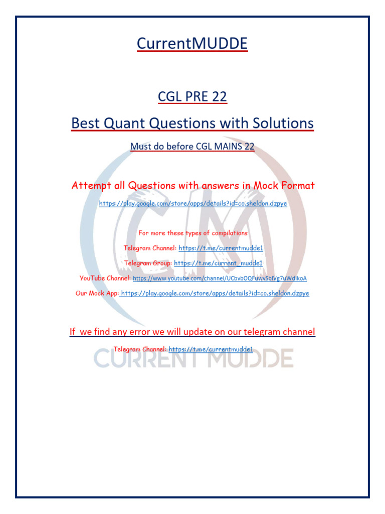 Best CPO 22 Quant Question Printable Format | PDF