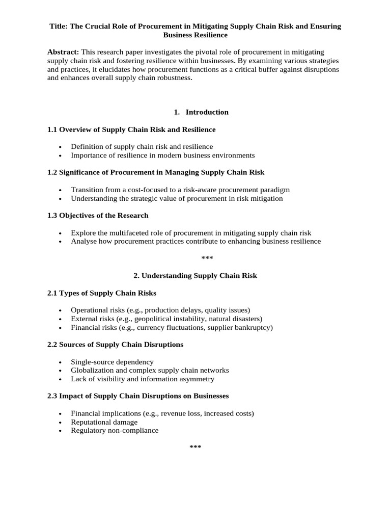 Procurement's Role in Supply Chain Resilience | PDF | Supply Chain | Risk