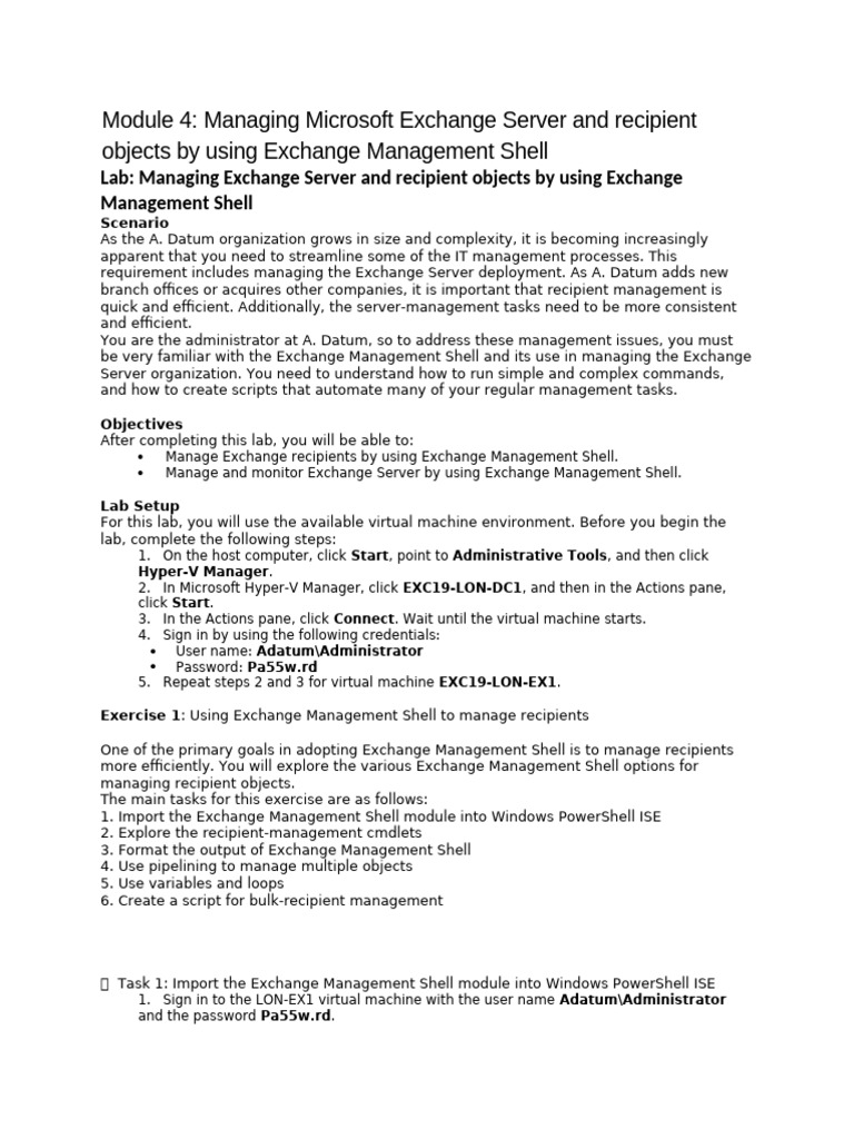 Module 4 Managing Microsoft Exchange Server and Recipient Objects by ...