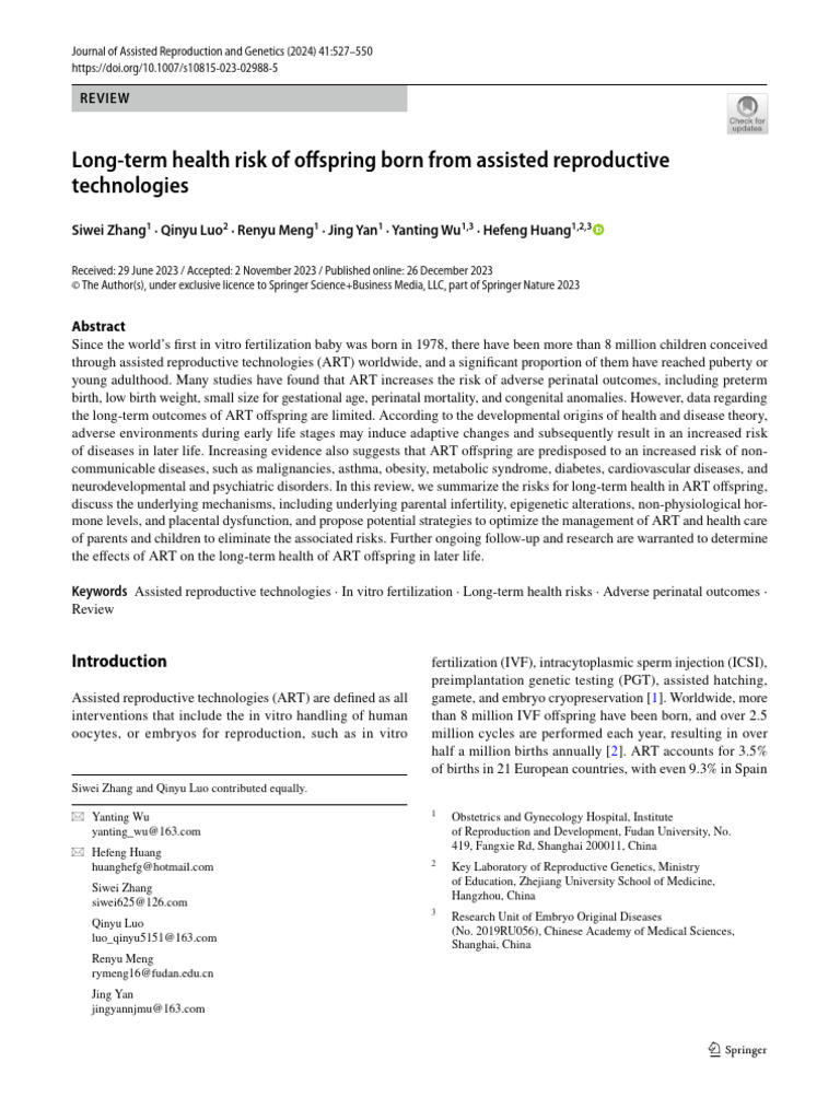 Long-Term Health Risks of ART Offspring | PDF | Assisted Reproductive ...