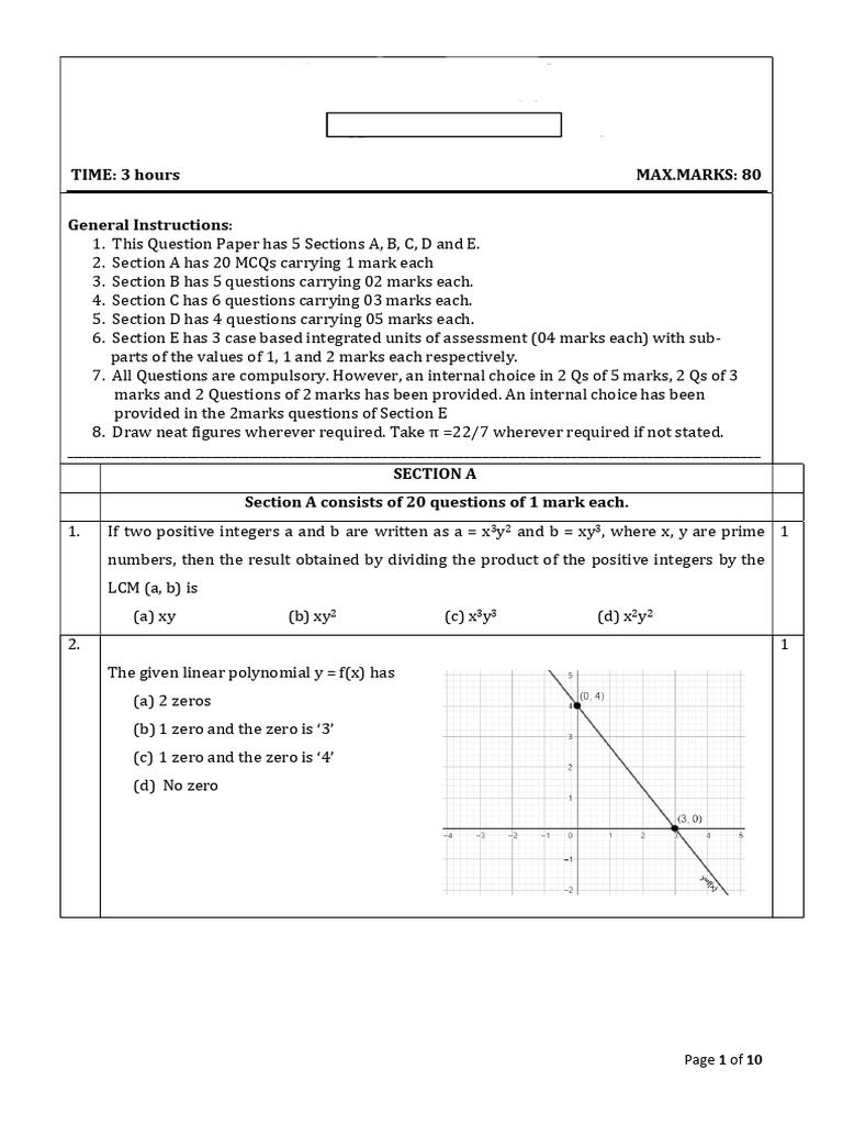 Class X Mathematics Sample Paper 2023-24 | PDF | Circle | Area