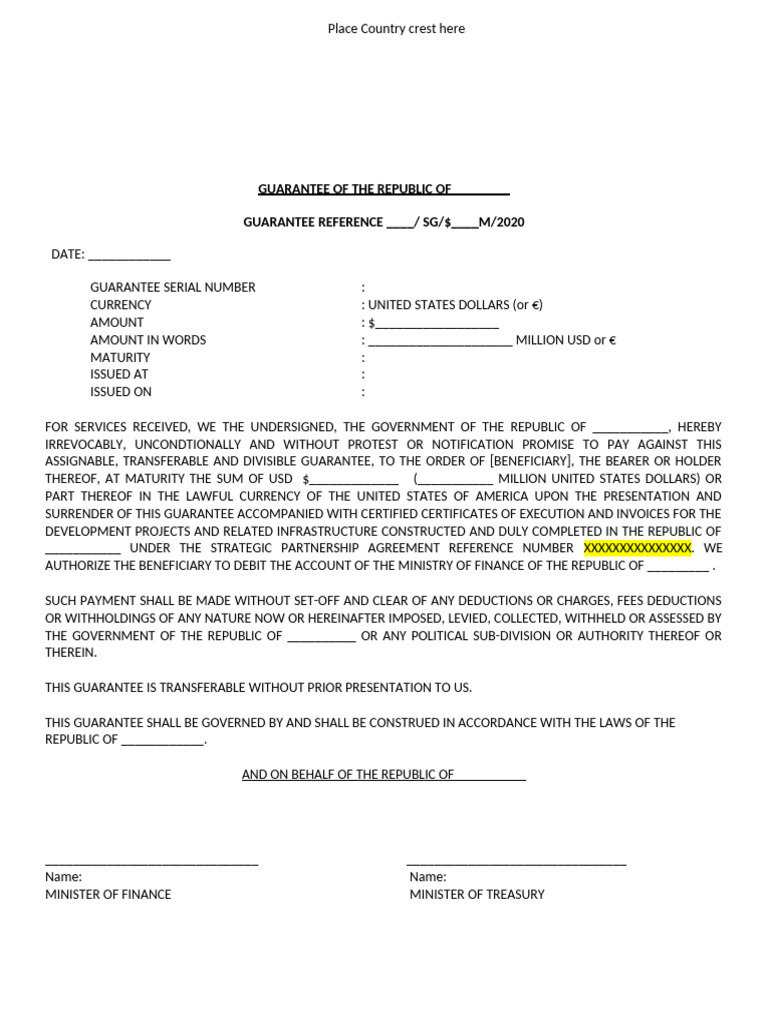 Government Guarantee Document Template | PDF