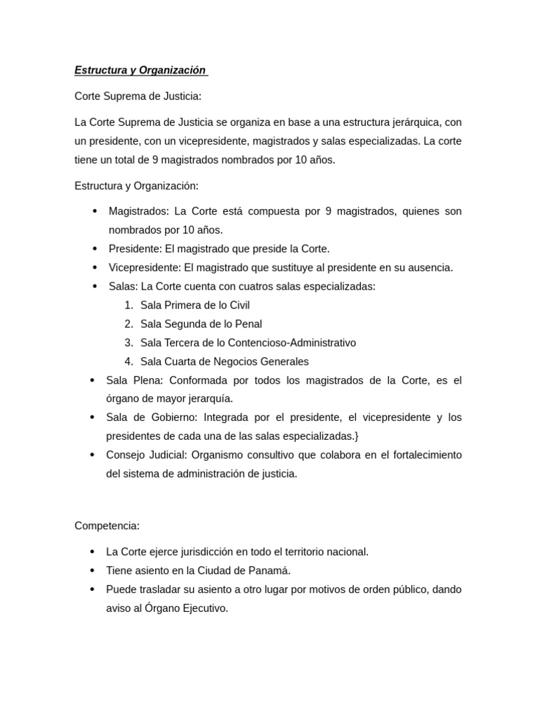 Estructura de la Corte Suprema de Justicia | PDF | Judicaturas | Ley ...