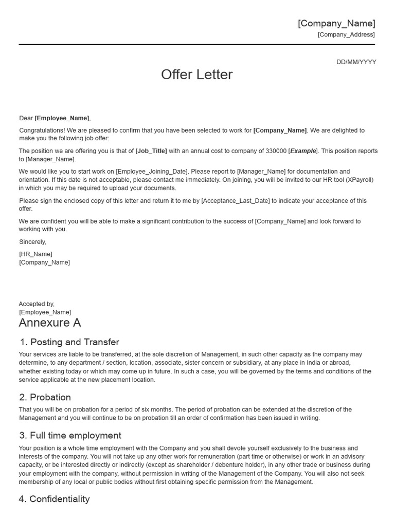 Offer Letter Template | PDF | Salary | Breach Of Contract