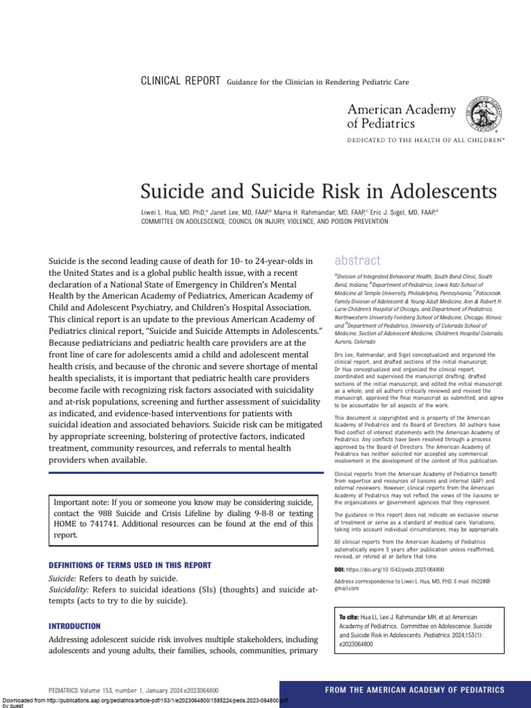 Adolescent Suicide Risk Management Guide | PDF | Self Harm | Social Media