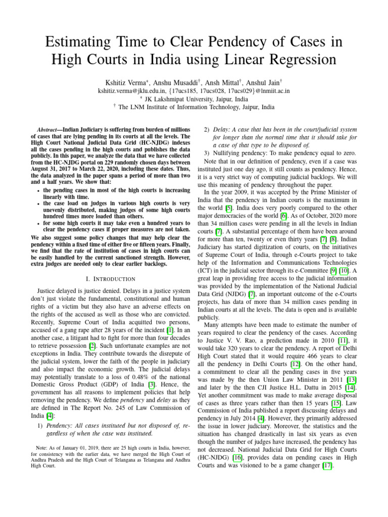 Estimating Time To Clear Pendency of Cases in High Court India | PDF ...