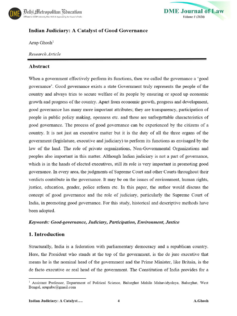 View of Indian Judiciary - A Catalyst of Good Governance | PDF