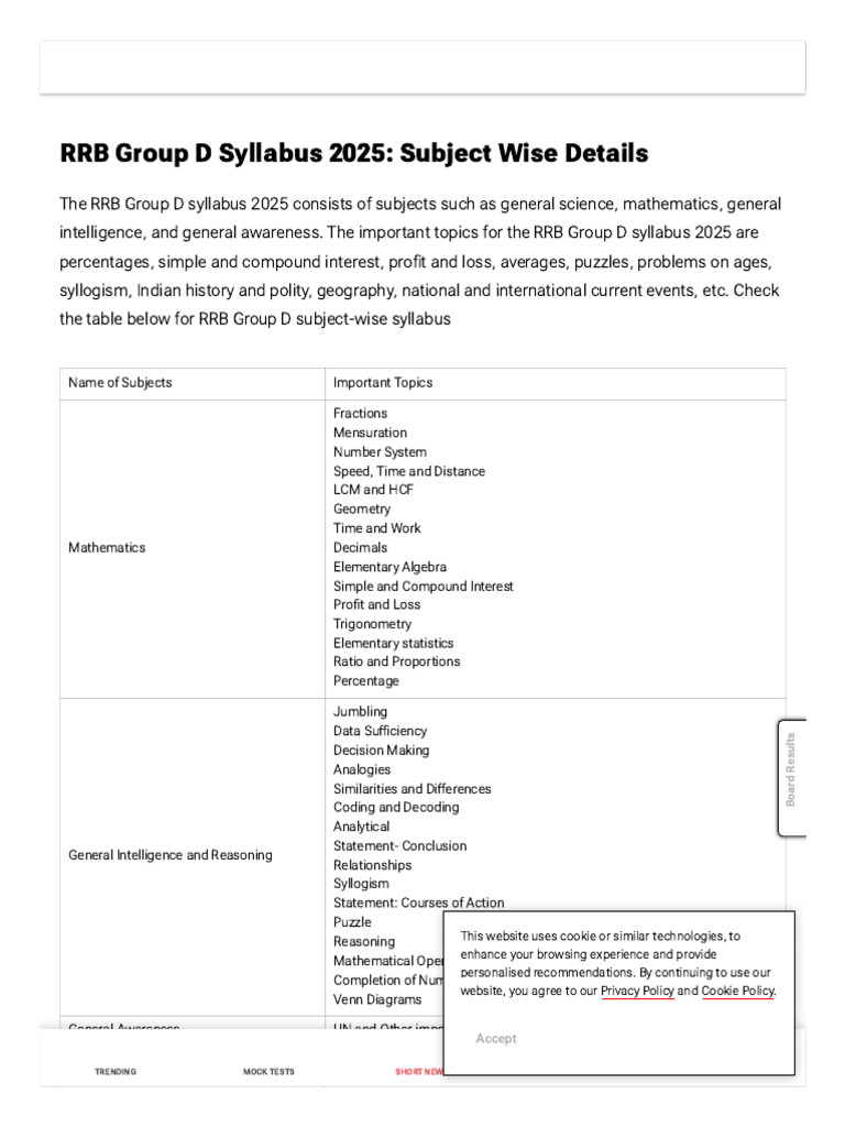 RRB Group D Syllabus 2025 Overview | PDF | Chemistry | Physical Sciences