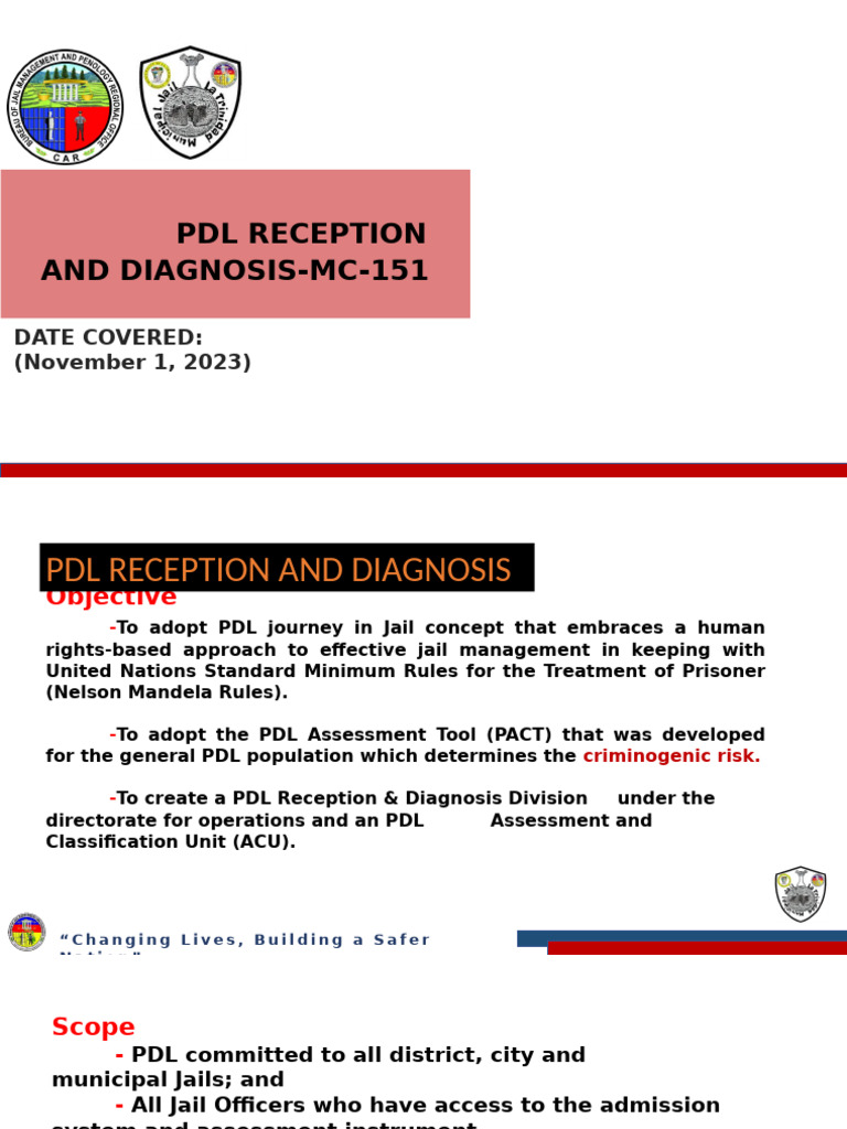PDL Reception and Diagnosis Guidelines | PDF | Medical Diagnosis | Prison
