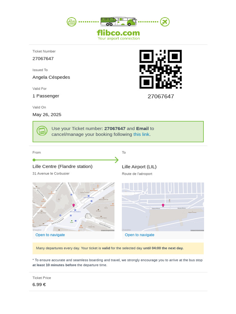 Lille Airport Shuttle Ticket Details | PDF