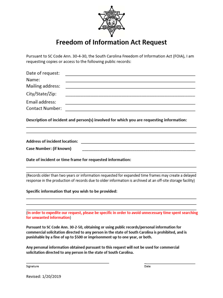 SC FOIA Request Form Template | PDF