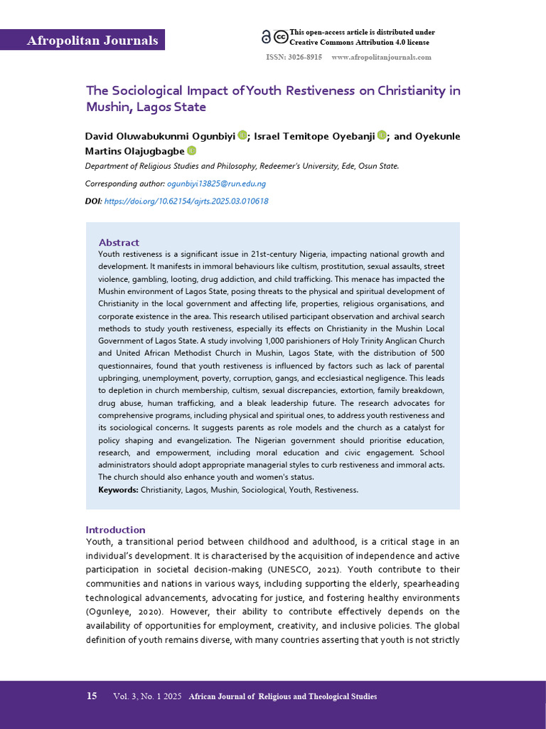 Youth Restiveness and Christianity in Mushin | PDF | Cost Of Living ...