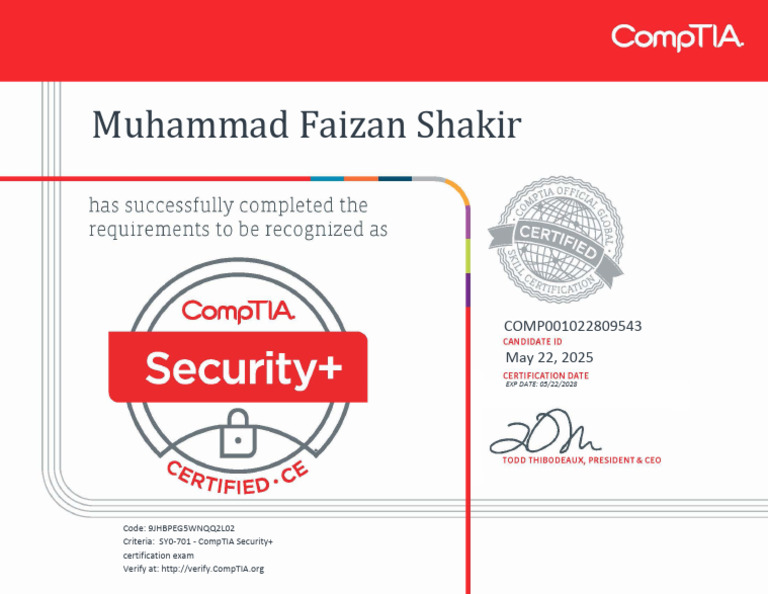 CompTIA Security+ Ce Certificate | PDF