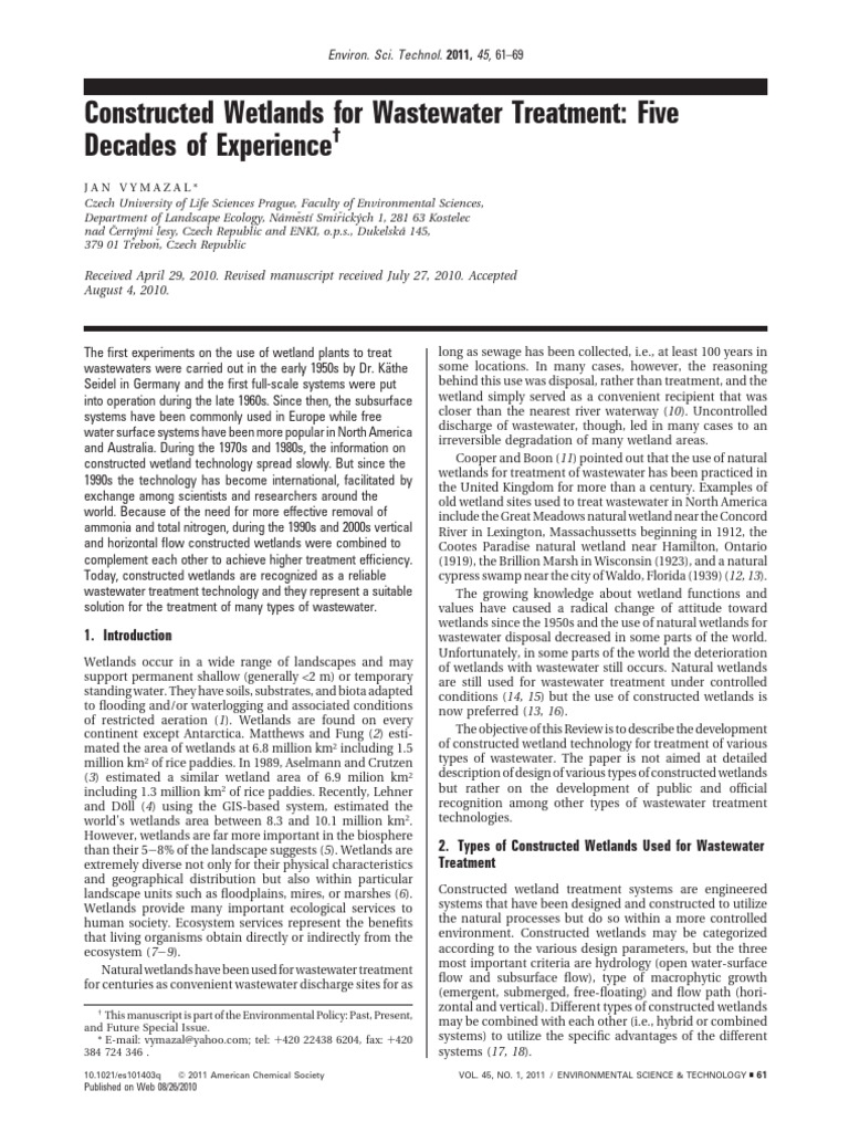 Constructed Wetlands for Wastewater Treatment | PDF | Wetland | Hydrology