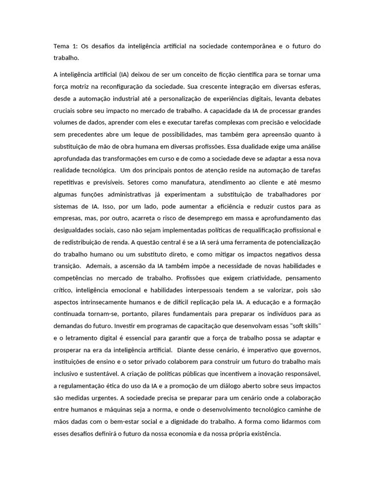 Desafios da IA e o Futuro do Trabalho | PDF | Inteligência artificial ...