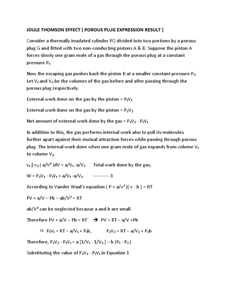 Joule Thomson Effect PDF Gases Heat