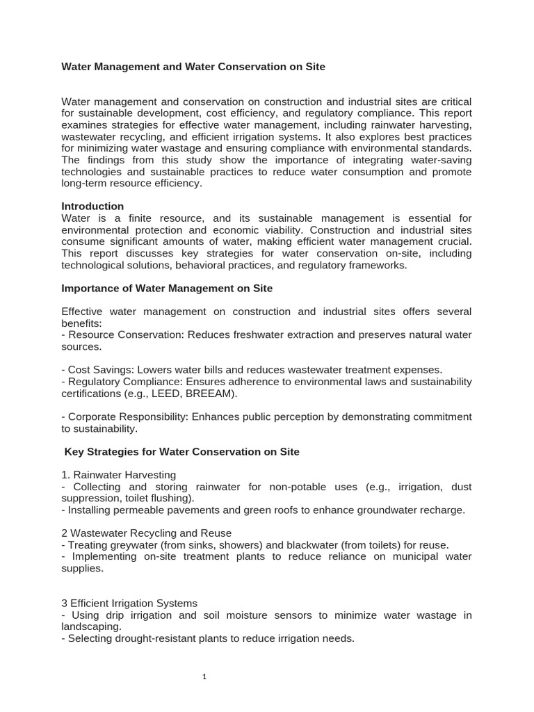 FUOYE NOTES 2 Water Management and Water Conservation On Site | PDF ...