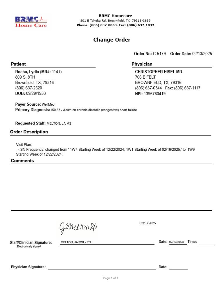 Change Order: Patient Physician | PDF