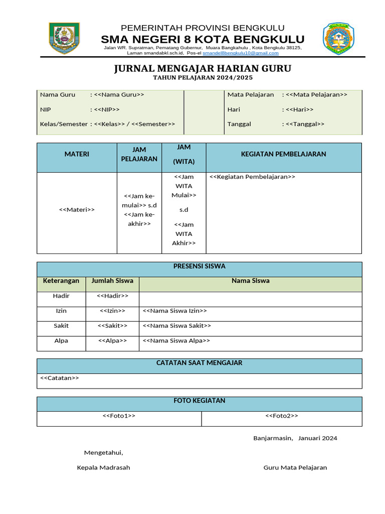 Jurnal Mengajar Harian Guru 2024/2025 | PDF