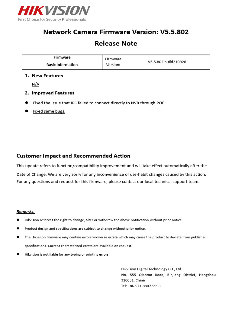 Releasenote/Network Camera V5.5.802 Release Note | PDF | Computing ...