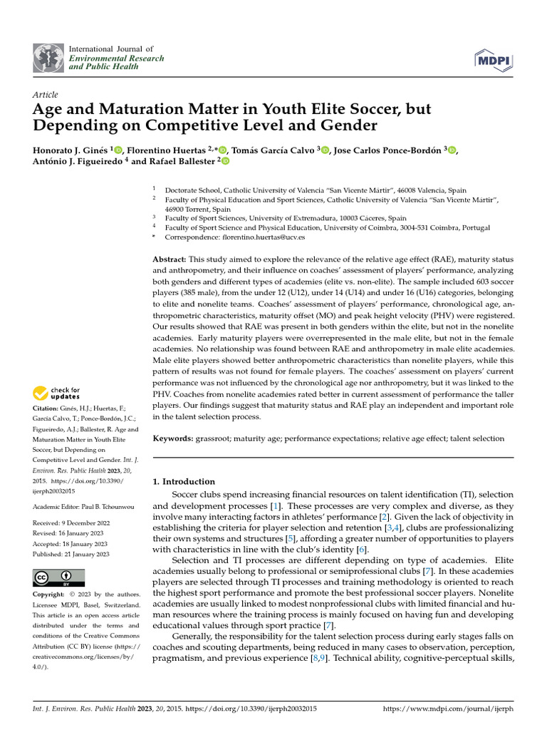 Age and Maturation in Youth Soccer Performance | PDF | Anthropometry ...