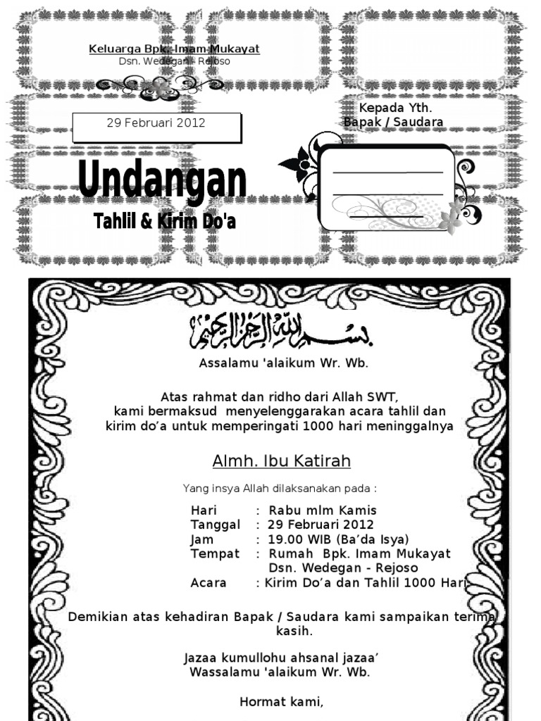 660+ Contoh Undangan Acara 1000 Hari Gratis Terbaru