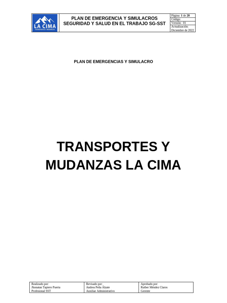 Plan de Emergencia y Simulacros SG-SST | PDF | Riesgo | Valores