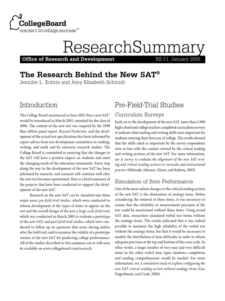The Research Behind The New SAT | PDF | Sat | Validity (Statistics)