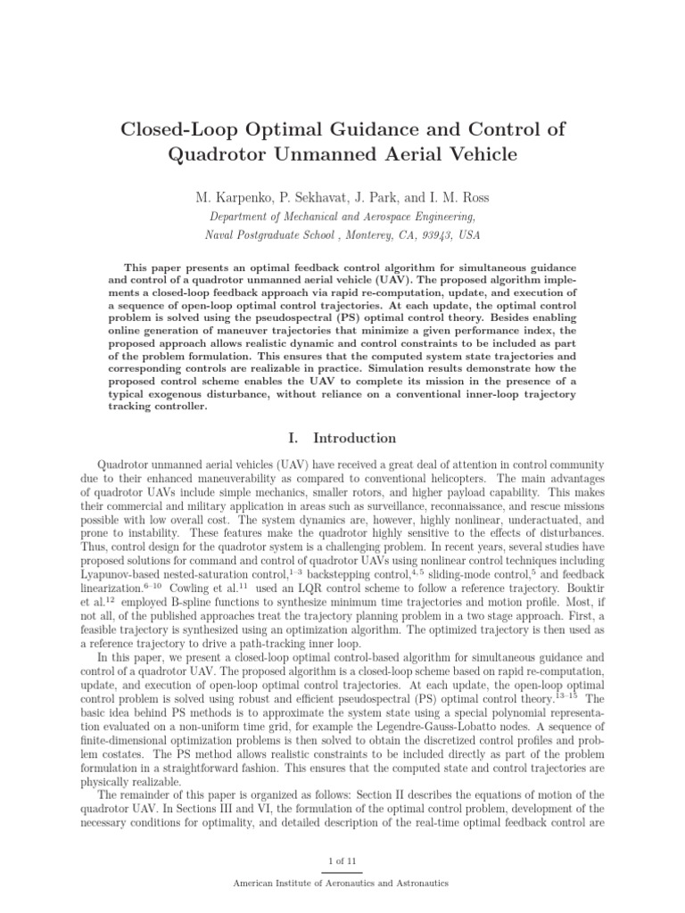 Closed-Loop Optimal Guidance and Control of Quadrotor Unmanned Aerial ...