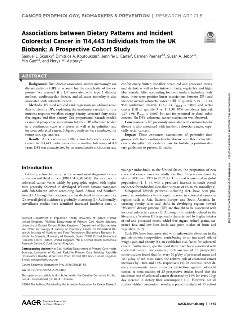 Associations Between Dietary Patterns and Incident Colorectal Cancer in ...