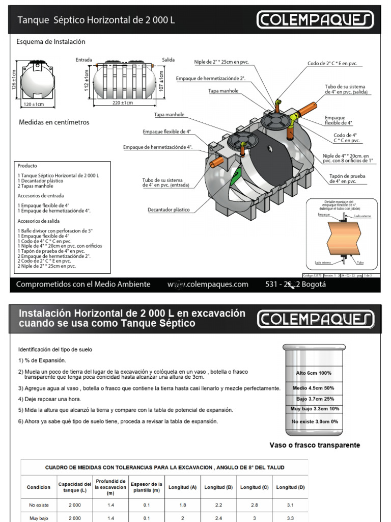 Tanque Septico Horizontal de 2 000 L 1 | PDF