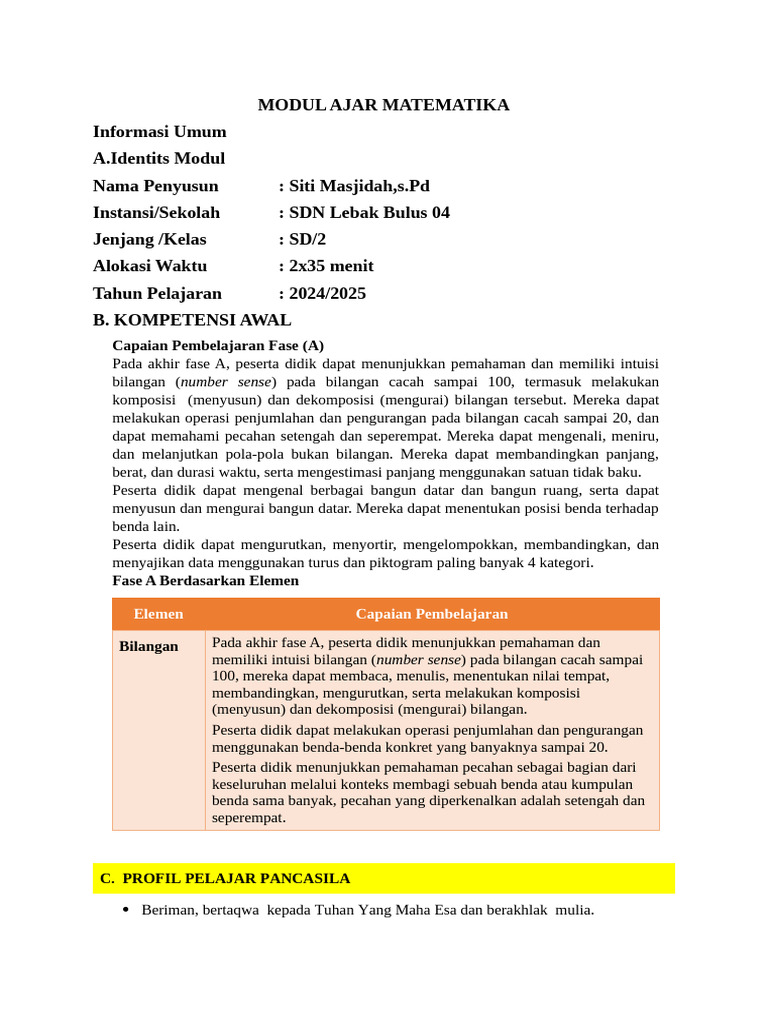 Modul Ajar Matematika Kelas 2 SD | PDF