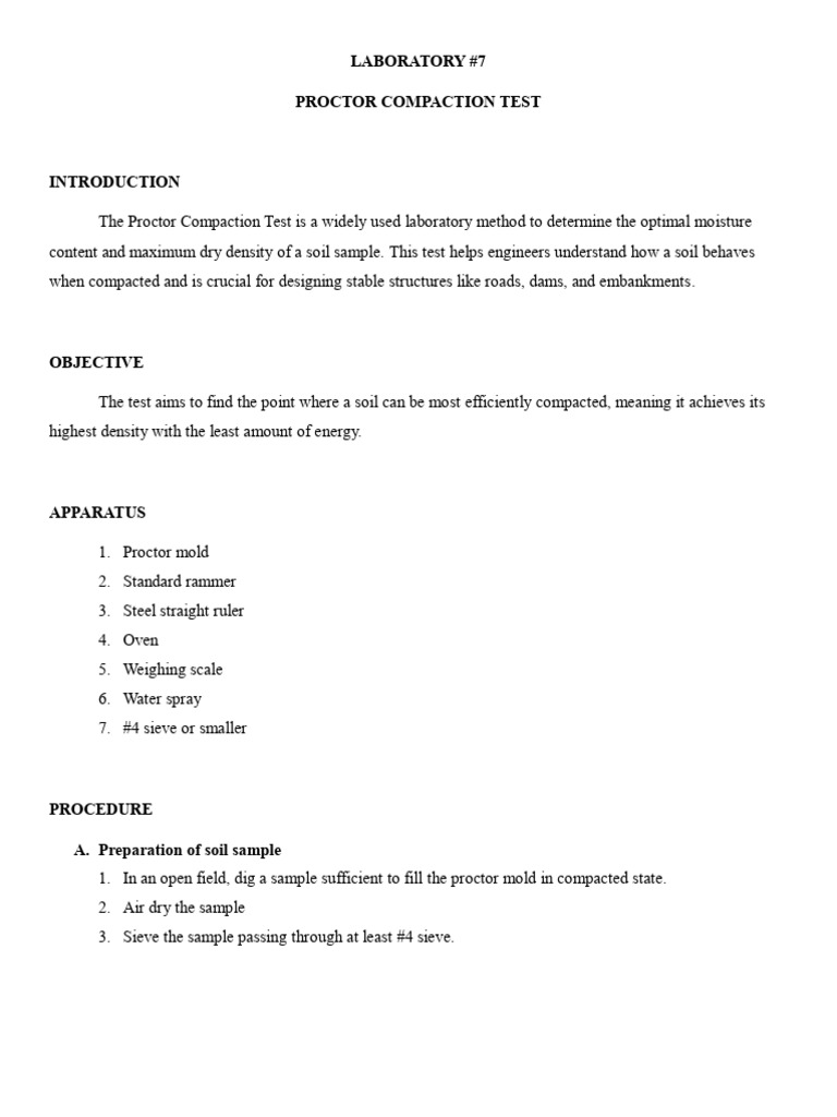 Lab 7 - Proctor Compaction Test | PDF | Soil | Earth Sciences