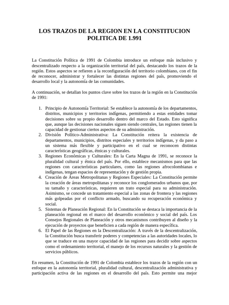 Trazos Regionales en la Constitución de 1991 | PDF | Colombia ...