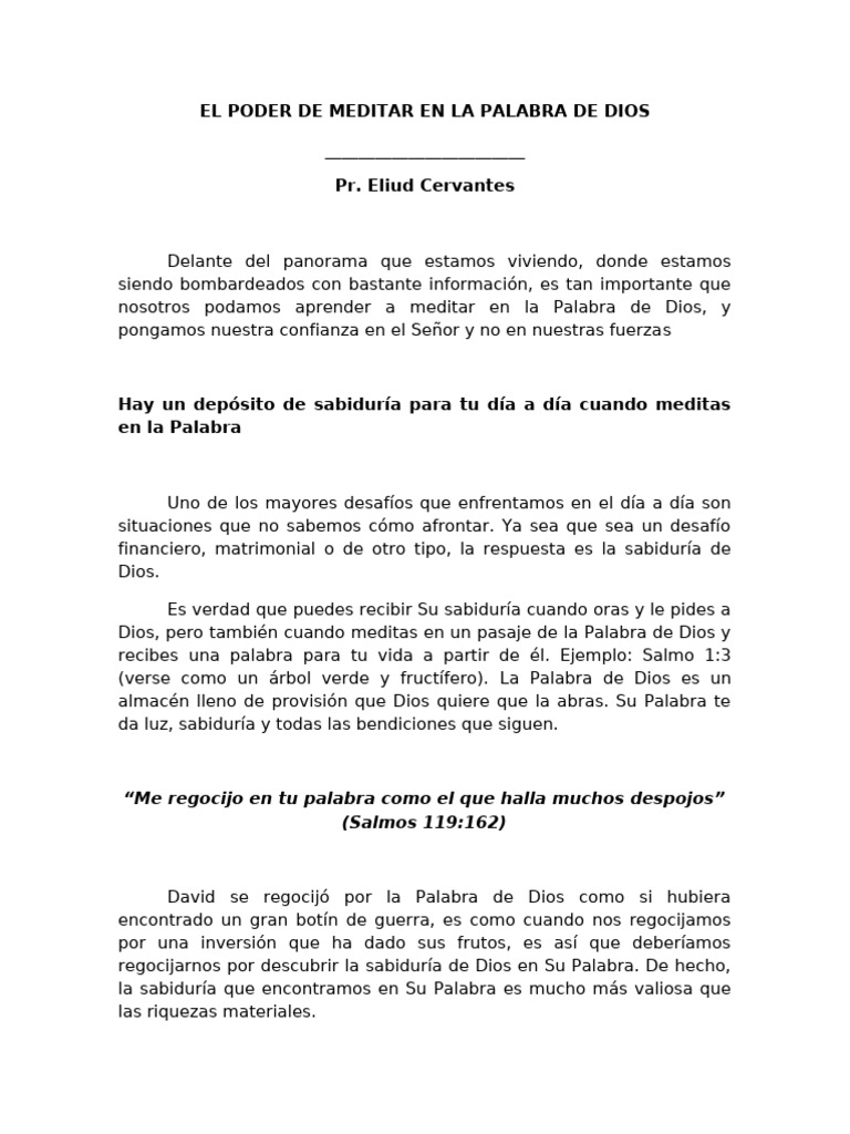 El Poder de Meditar en La Palabra 210625 | PDF | Sabiduría | Dios