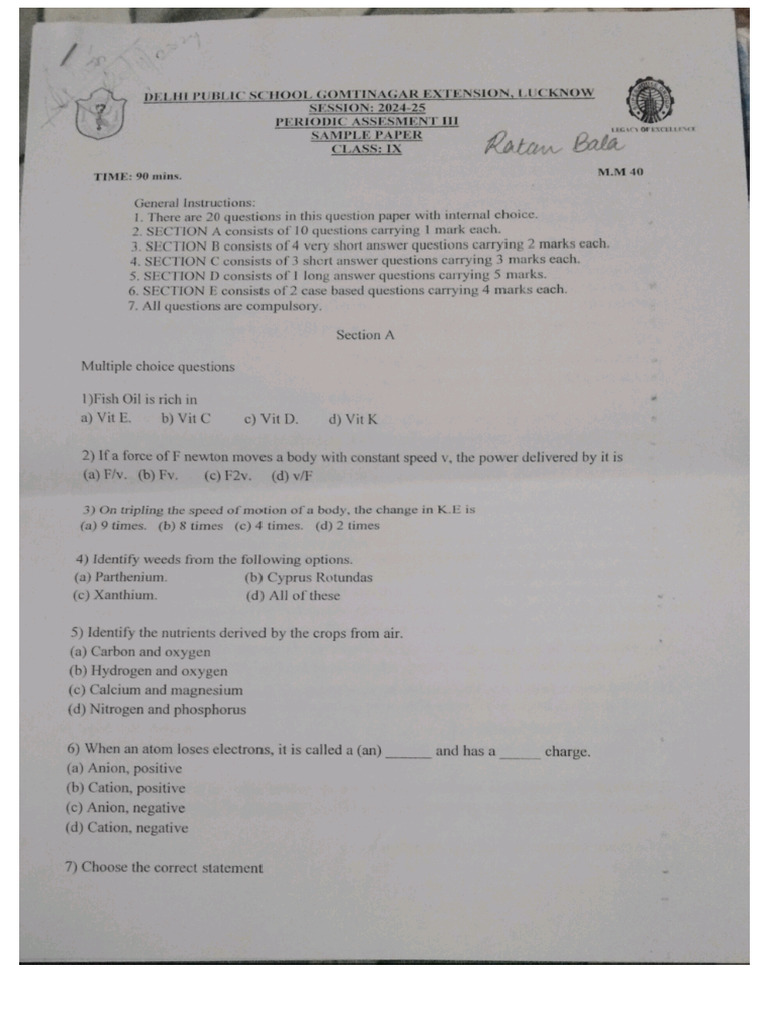 Science Sample Paper | PDF