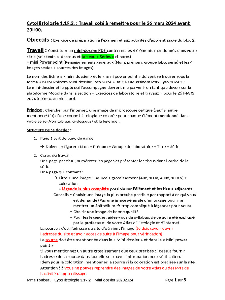 Mini-dossier CytoHistologie 2024 | PDF | Épithélium | Tissu biologique
