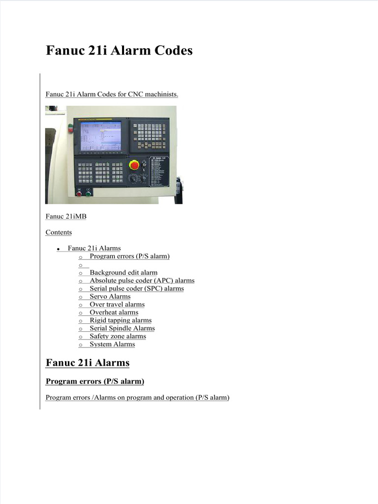 Fanuc 21i CNC Alarm Codes Guide | PDF | Computing | Computer Data