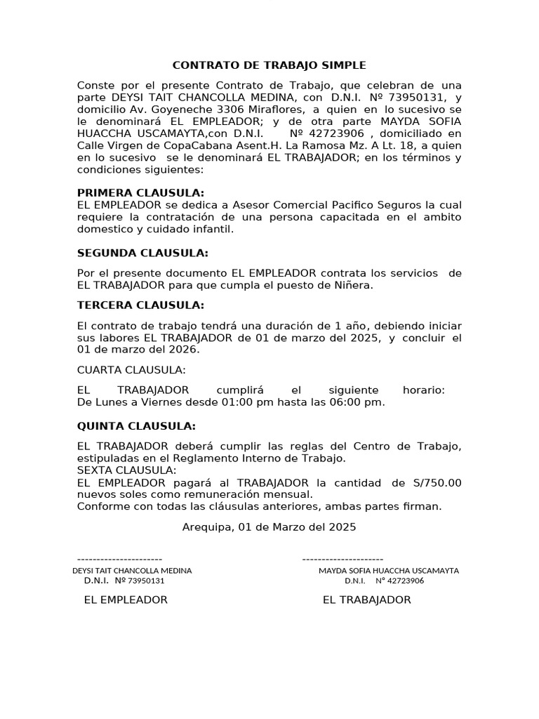 Contrato de Trabajo Simple | PDF