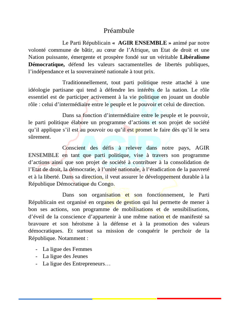 Programme d'Actions du Parti AGIR ENSEMBLE | PDF | Démocratie ...