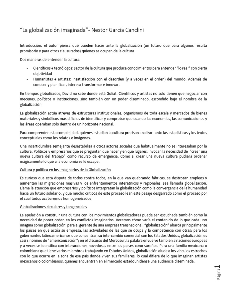 La Globalización Imaginada y su Impacto | PDF | Globalización | Teoría