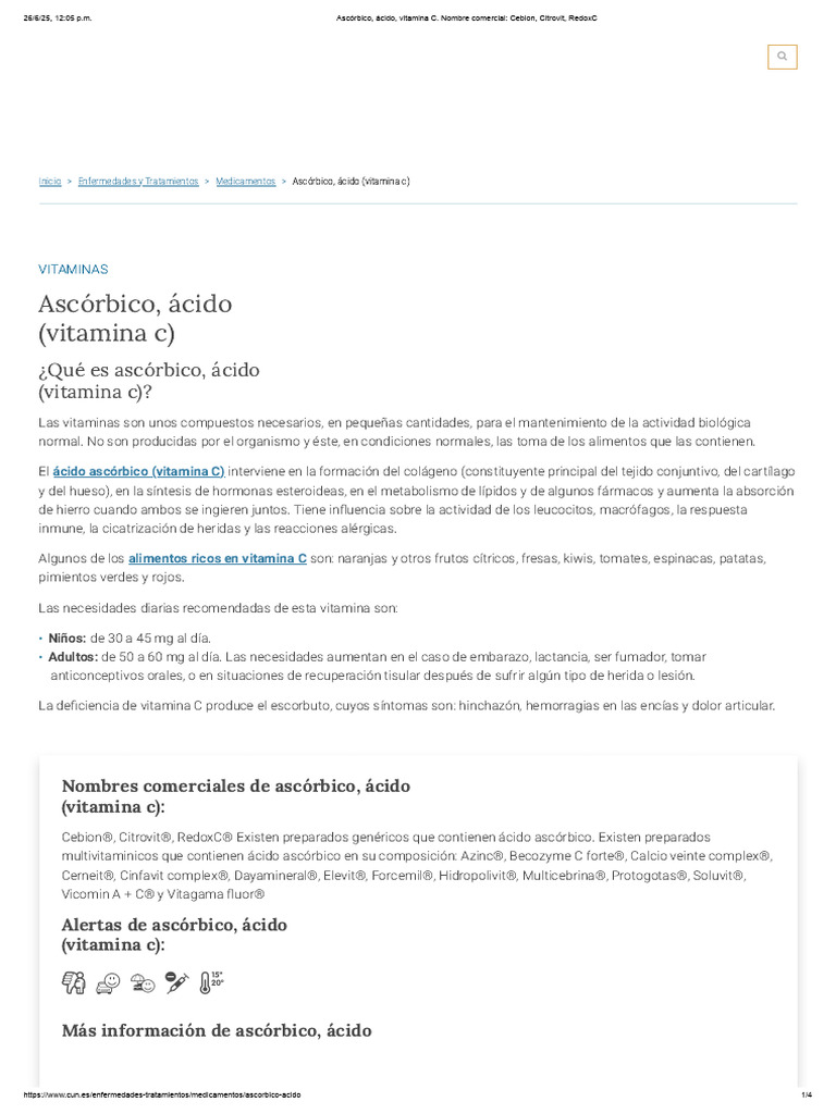 Ascórbico, Ácido, Vitamina C. Nombre Comercial - Cebion, Citrovit ...