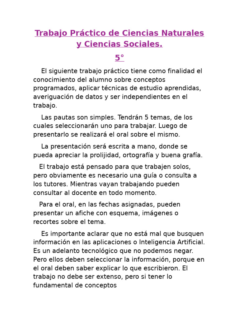 Trabajo Práctico de Ciencias Naturales y Sociales | PDF