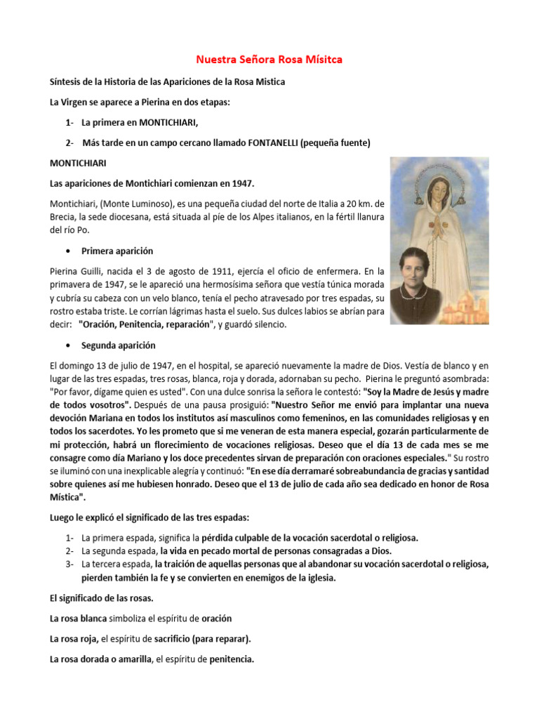 Nuestra Señora Rosa Mistica 13 de Julio | PDF | María, madre de Jesús ...