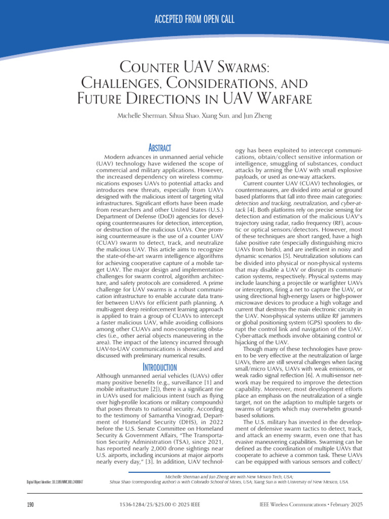 Counter UAV Swarms: Challenges & Solutions | PDF | Unmanned Aerial Vehicle