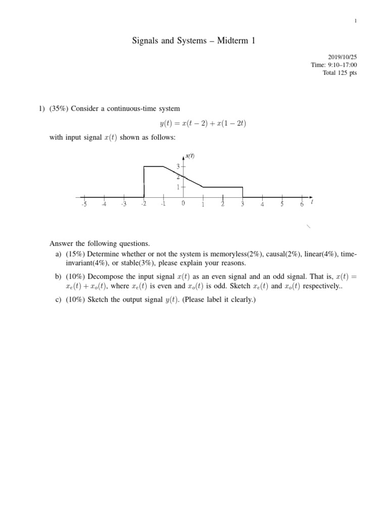 Signals and Systems Midterm Exam | PDF | Electronic Engineering | Mechanics