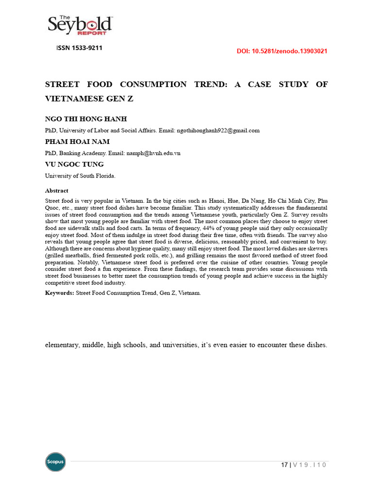 Street Food Consumption Trend A Case Study of | PDF | Vietnamese ...