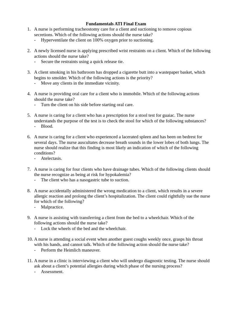 ATI Fundamentals Final Exam Review | PDF | Nursing